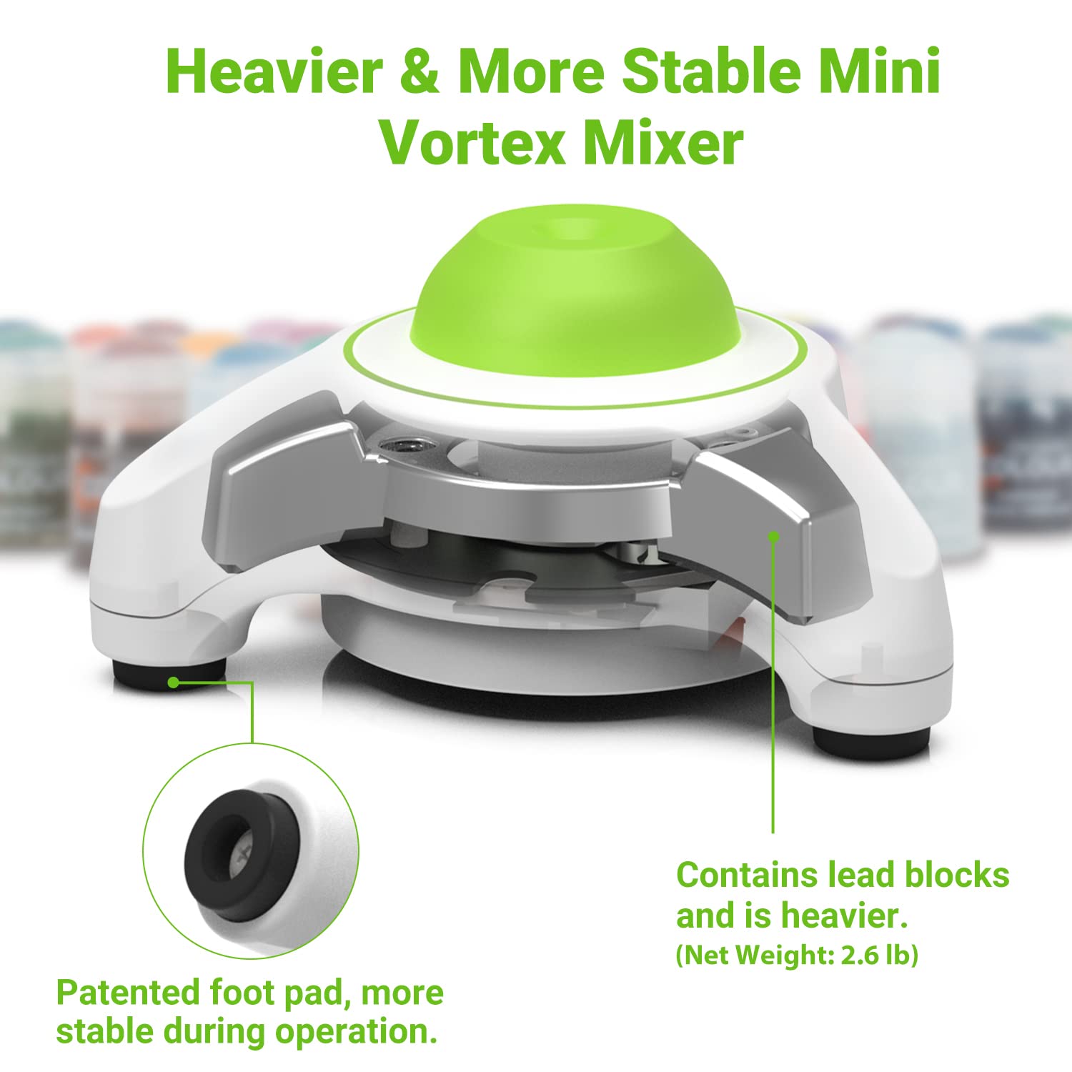 FOUR E'S SCIENTIFIC Mini Vortex Mixer - Lab Vortex Shaker with Extra Silicone Cap & 300 pcs 7/32 in Mixing Balls, 5600 RPM, for Acrylic Miniature Hobby Model Paints, Green-2