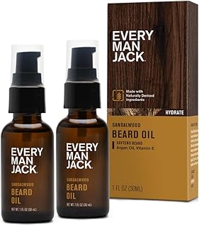 Every Man Jack Mens Beard Oil - Subtle Sandalwood Fragrance - Deeply Moisturizes and Softens Your Beard and Adds a Natural Shine - Naturally Derived with Shea Butter and Argan Oil - 1 fl oz (2 Pack)