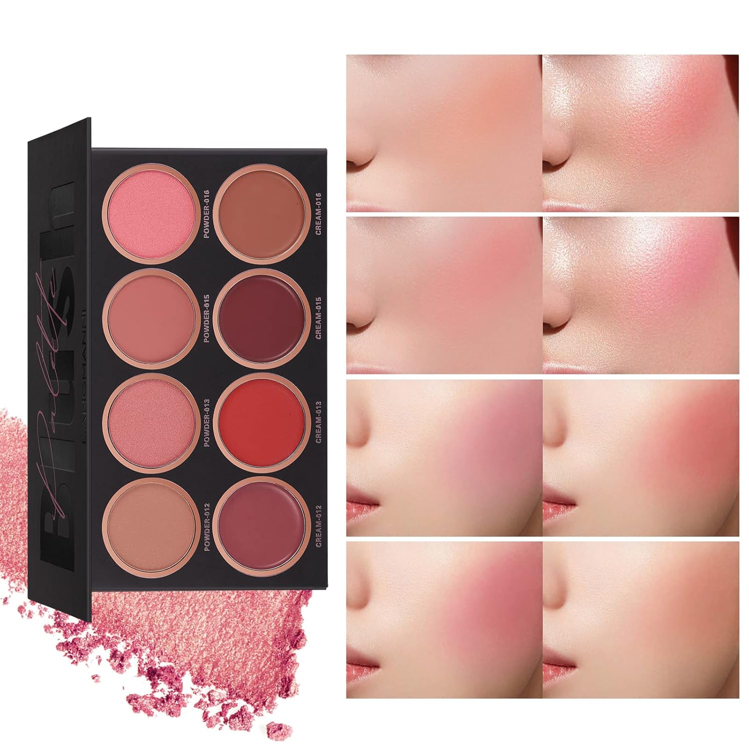 8 Colors Blush Palette, 4 Powder + 4 Cream Blush Palette, Contour and Highlight Blush Palette, Natural Nude Makeup Brighten Skin Tone Portable Makeup Blush, Professional Facial Makeup Blush-1