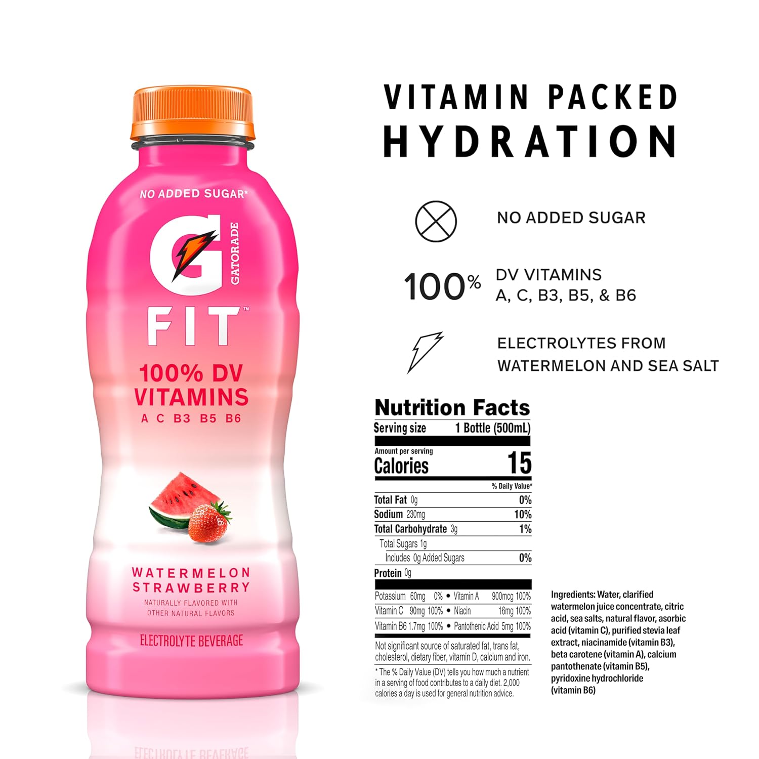 Gatorade Fit Electrolyte Beverage, Healthy Real Hydration, Watermelon Strawberry, 16.9.oz Bottles (12 Pack)-2