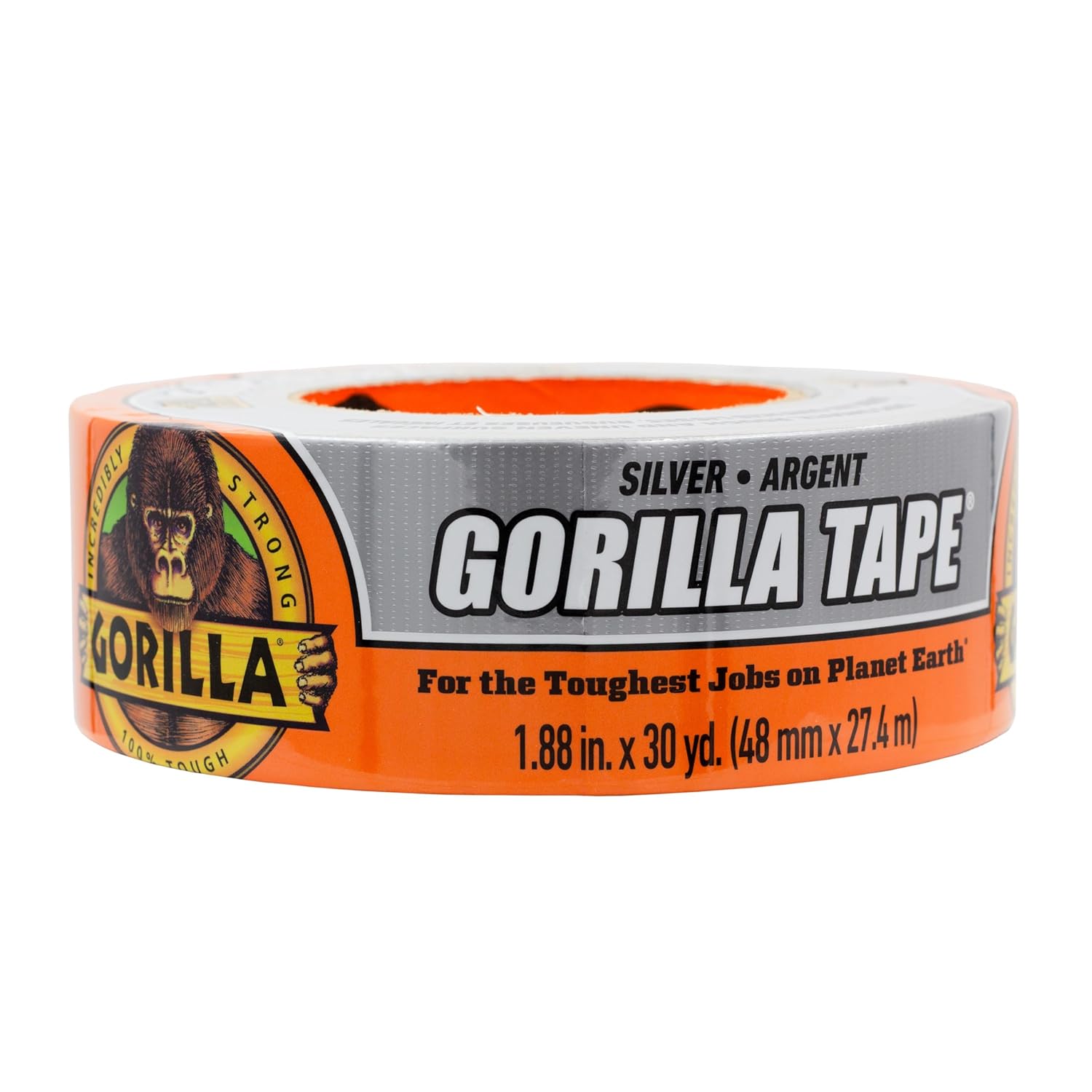 Gorilla Tape, 1.88 in x 30 yd, Silver (Pack of 1) - Duct, Utility, Triple Layer Strength, Indoor & Outdoor, Weather Resistant Shell-0