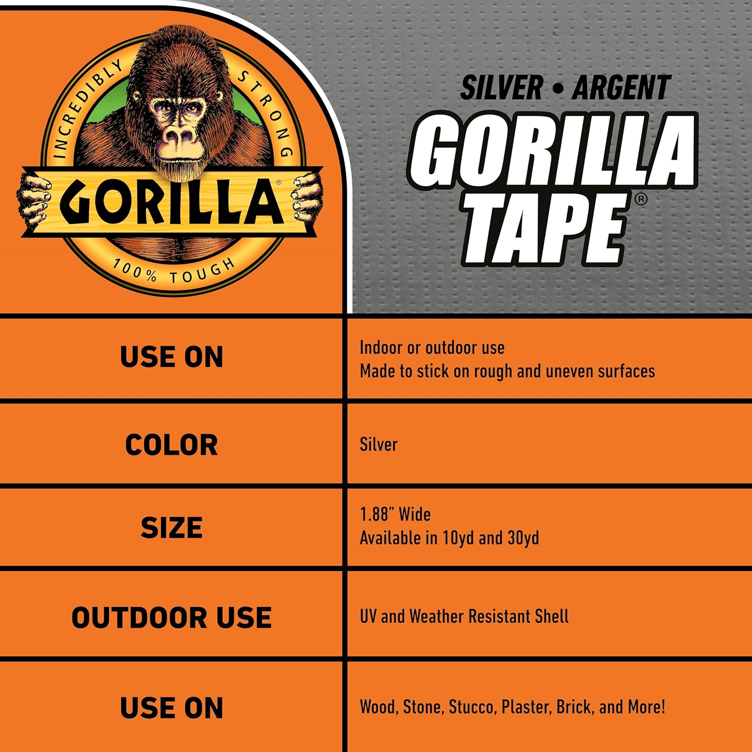 Gorilla Tape, 1.88 in x 30 yd, Silver (Pack of 1) - Duct, Utility, Triple Layer Strength, Indoor & Outdoor, Weather Resistant Shell-4