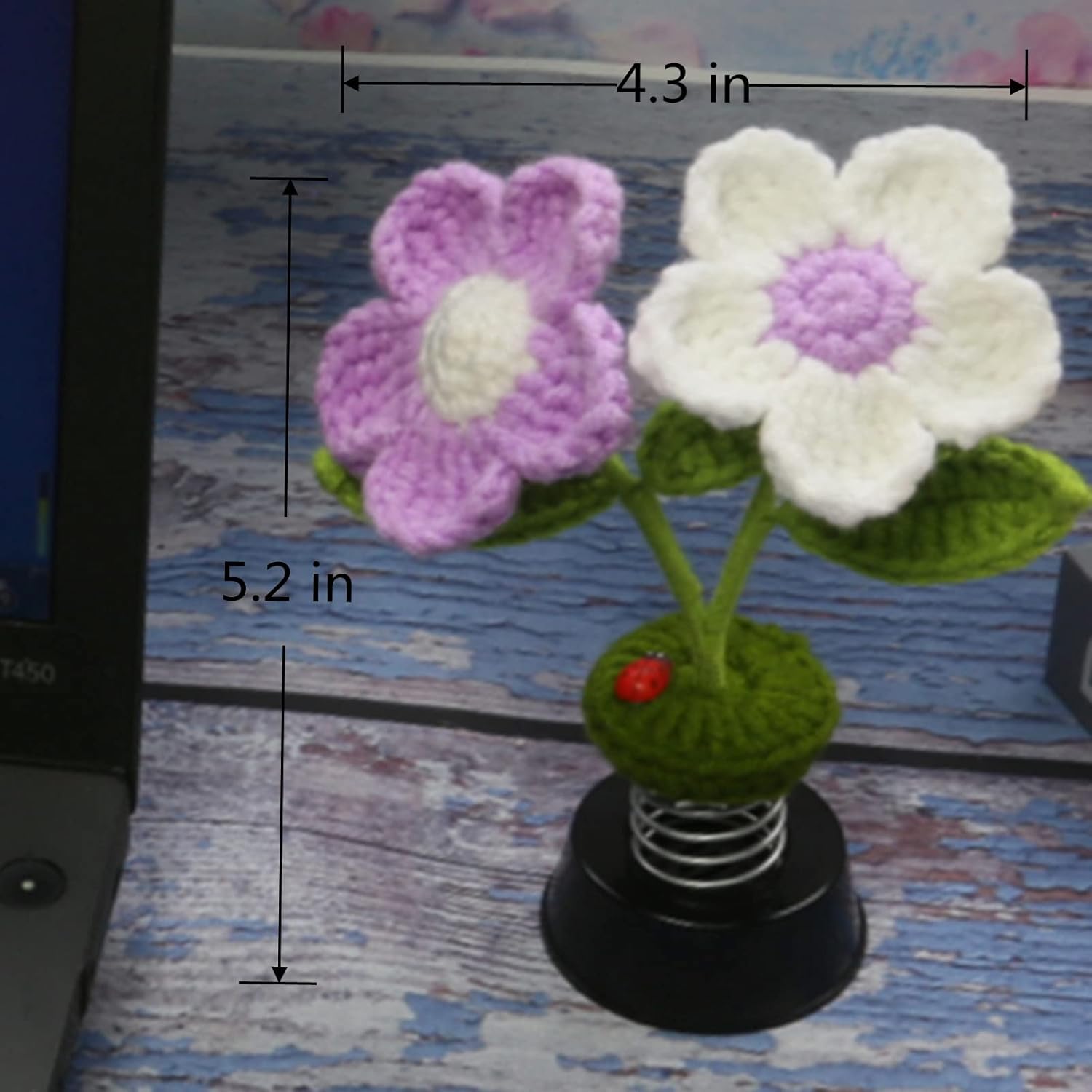 Sun Flower Car Dashboard Decorations, Dashboard Bobbleheads Knitted Flowers for Women Car Ornament Accessories (Handmade White 1PCS)-4