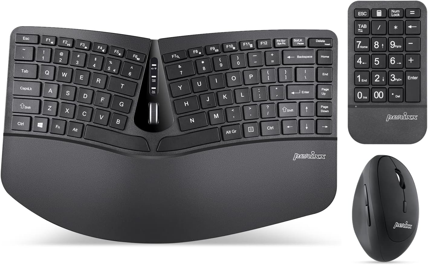 Perixx PERIDUO-606A, 3-in-1 Wireless Compact Ergonomic Keyboard with Vertical Mouse and Numeric Keypad - Adjustable Palm Rest - Tilt Wheel - Membrane Low Profile Keys - US English-0