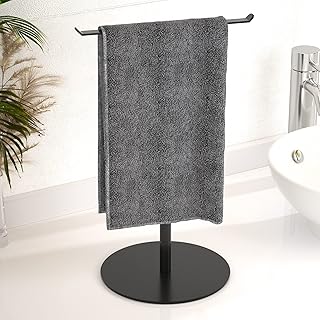 Matte Black Hand Towel Holder for Bathroom, T-Shape Towel Rack Free-Standing, Highweight Base Bathroom Towel Rack, Stainless Steel Hand Towel Stand, Bathroom Organizer Countertop