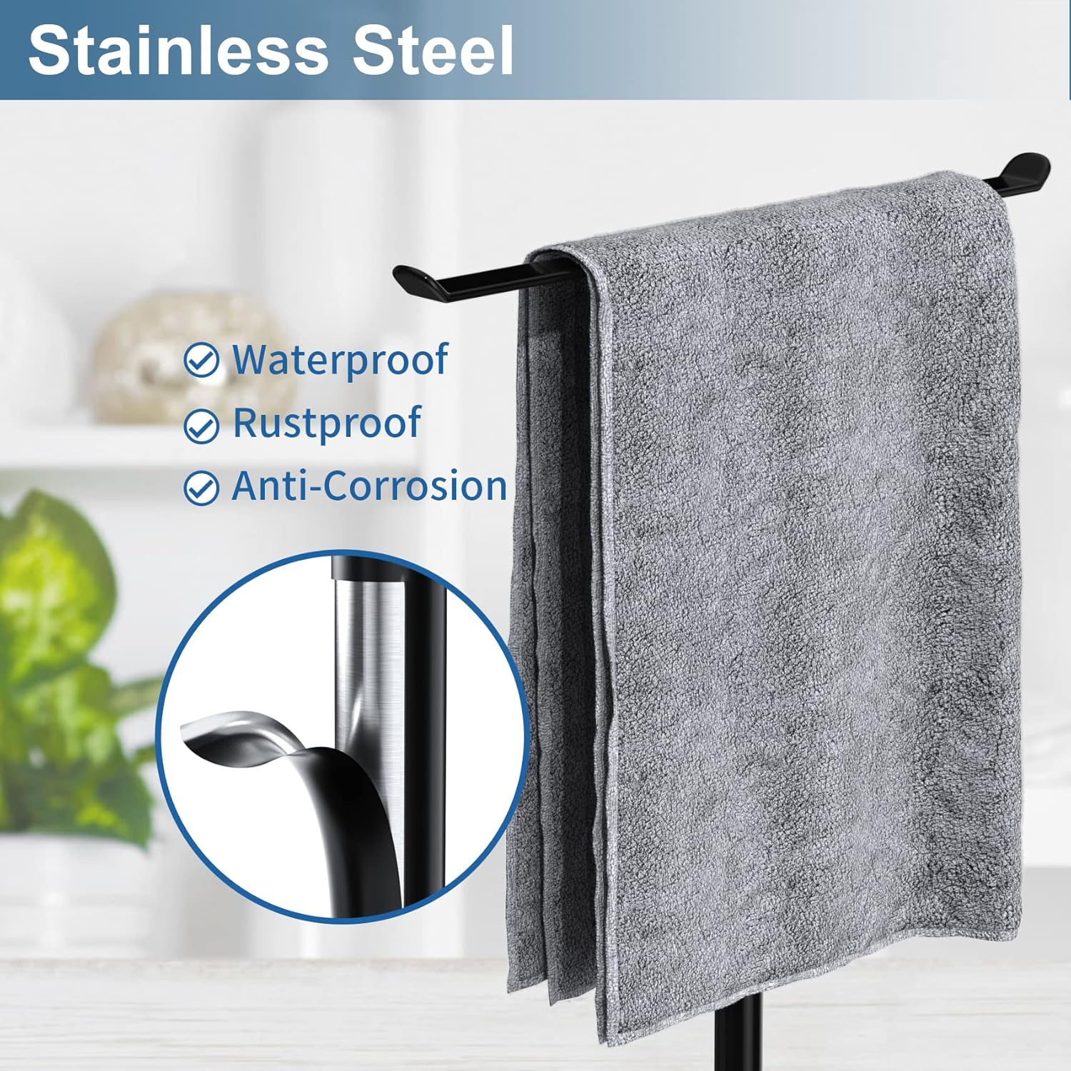 Matte Black Hand Towel Holder for Bathroom, T-Shape Towel Rack Free-Standing, Highweight Base Bathroom Towel Rack, Stainless Steel Hand Towel Stand, Bathroom Organizer Countertop-1