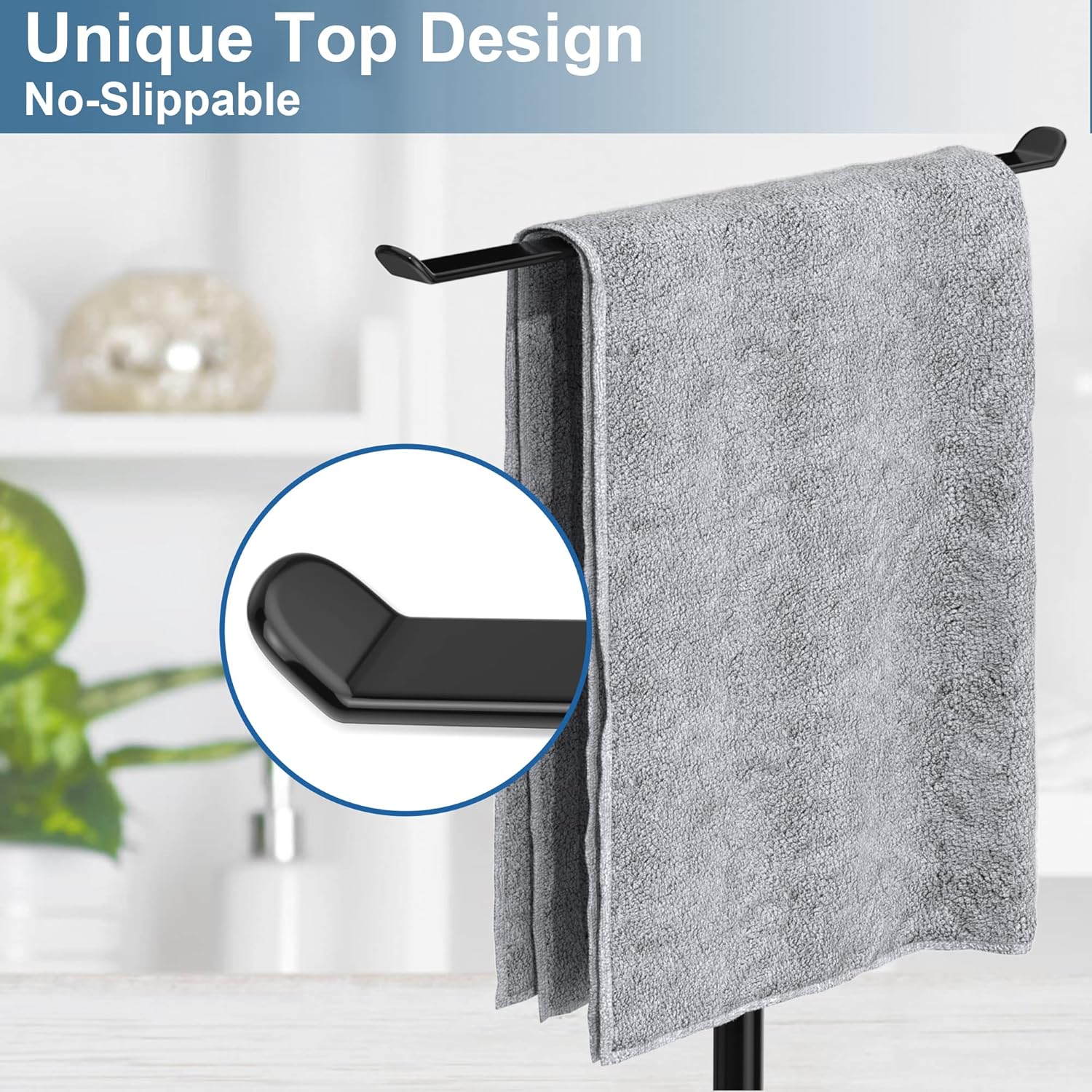 Matte Black Hand Towel Holder for Bathroom, T-Shape Towel Rack Free-Standing, Highweight Base Bathroom Towel Rack, Stainless Steel Hand Towel Stand, Bathroom Organizer Countertop-2