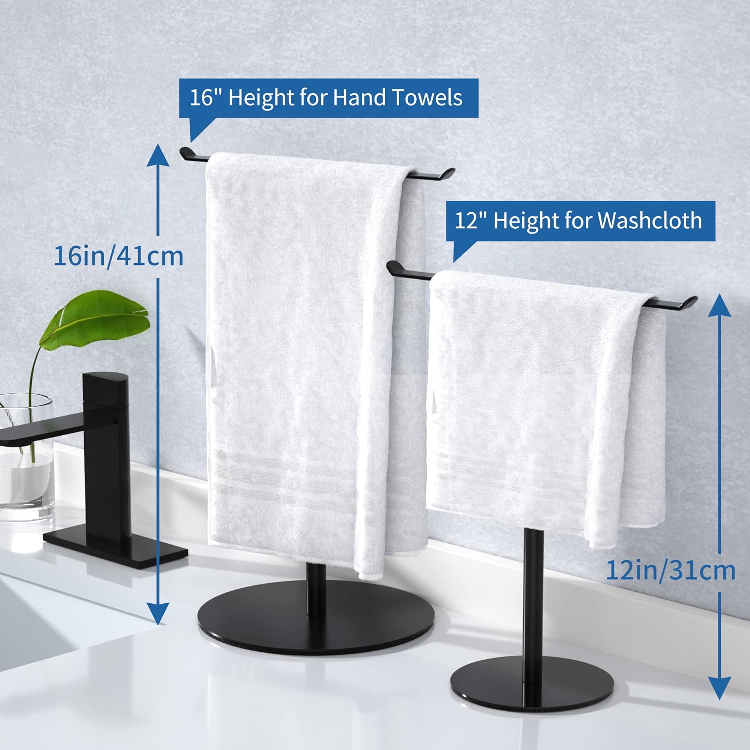 Matte Black Hand Towel Holder for Bathroom, T-Shape Towel Rack Free-Standing, Highweight Base Bathroom Towel Rack, Stainless Steel Hand Towel Stand, Bathroom Organizer Countertop-4