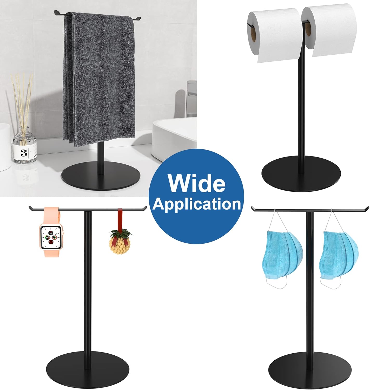 Matte Black Hand Towel Holder for Bathroom, T-Shape Towel Rack Free-Standing, Highweight Base Bathroom Towel Rack, Stainless Steel Hand Towel Stand, Bathroom Organizer Countertop-6