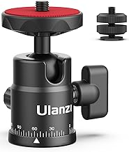 Mini Ball Head, ULANZI H28 Panoramic Tripod Head + Dual Hot Shoe Mount DSLR Camera Mount Adapter Photograph Attachment Accessories for Gopro Cam Camcorder Smartphone Light Microphone Loading 5.5lb