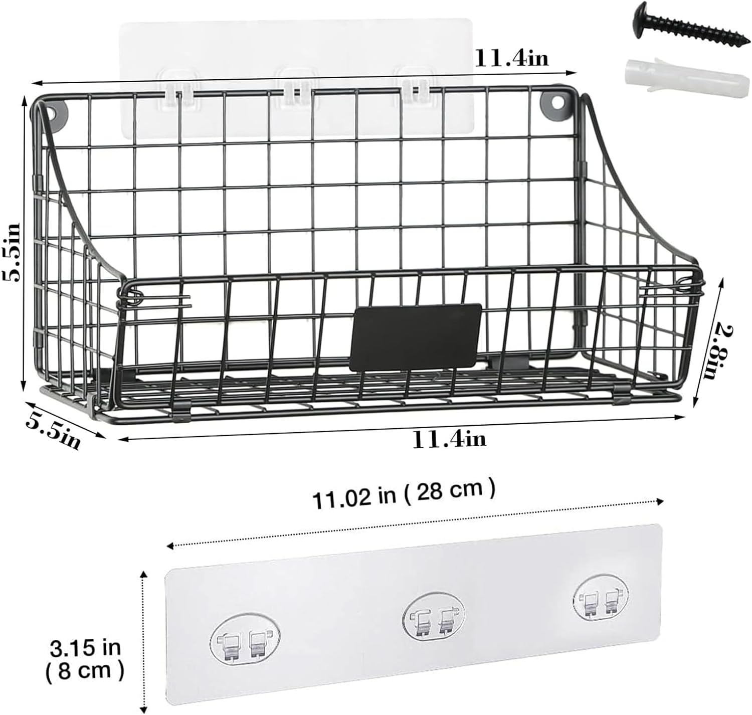 4 Pack Hanging Wall Basket for Organizing, Large Wire Basket for Storage Pantry with 5 S Hook+4 Adhesive Hook, Wall Mounted Shelf for Kitchen Bathroom-6