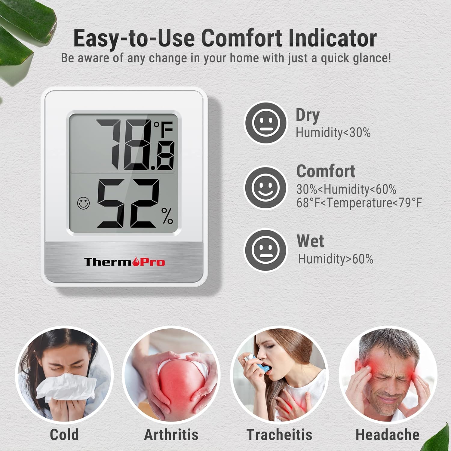 ThermoPro TP49 3 Pieces Digital Hygrometer Indoor Thermometer Humidity Meter Mini Hygrometer Thermometer with Temperature and Humidity Monitor Room Thermometer-2