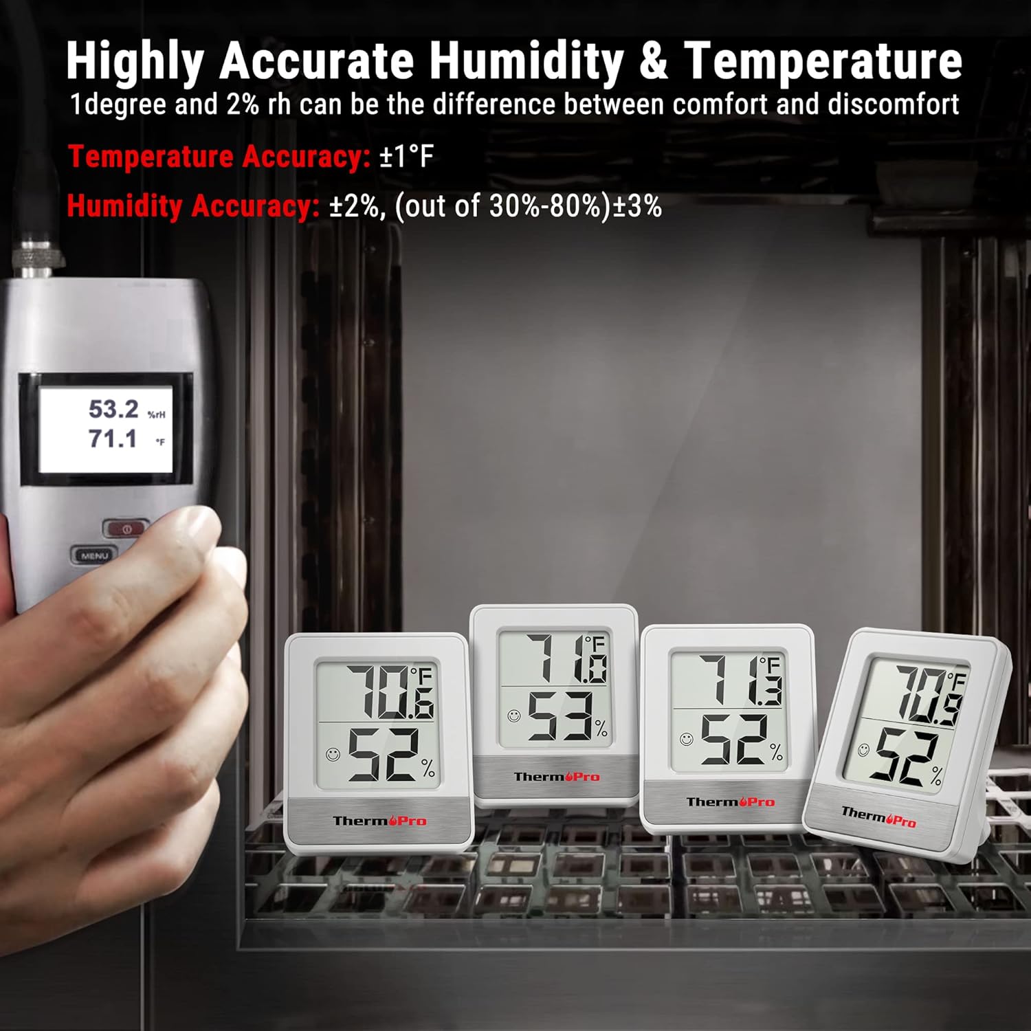 ThermoPro TP49 3 Pieces Digital Hygrometer Indoor Thermometer Humidity Meter Mini Hygrometer Thermometer with Temperature and Humidity Monitor Room Thermometer-3