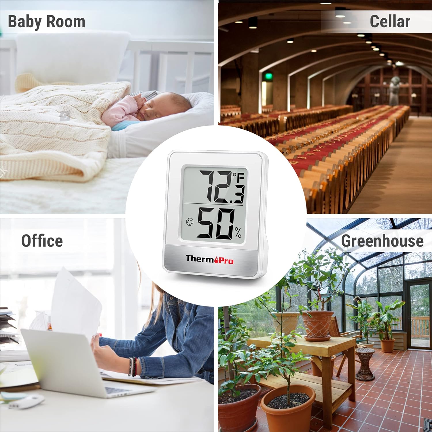 ThermoPro TP49 3 Pieces Digital Hygrometer Indoor Thermometer Humidity Meter Mini Hygrometer Thermometer with Temperature and Humidity Monitor Room Thermometer-5