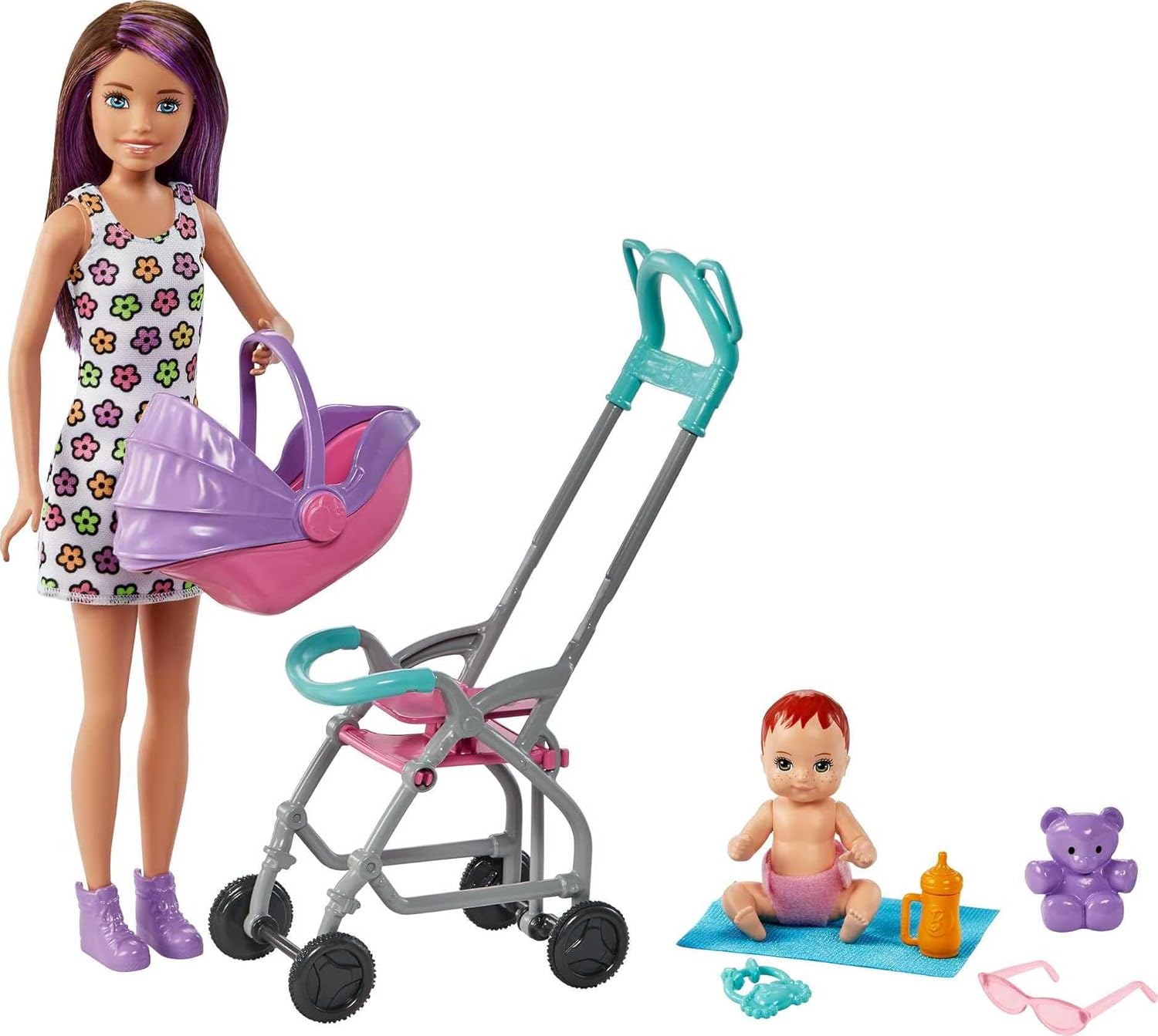 Barbie Skipper Babysitters Inc Playset with Doll, Stroller, Baby Doll & 5 Accessories, Remove Stroller Seat for Carrier-0