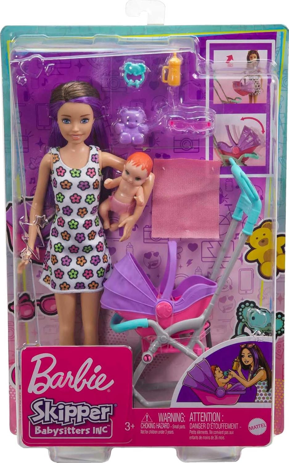 Barbie Skipper Babysitters Inc Playset with Doll, Stroller, Baby Doll & 5 Accessories, Remove Stroller Seat for Carrier-6