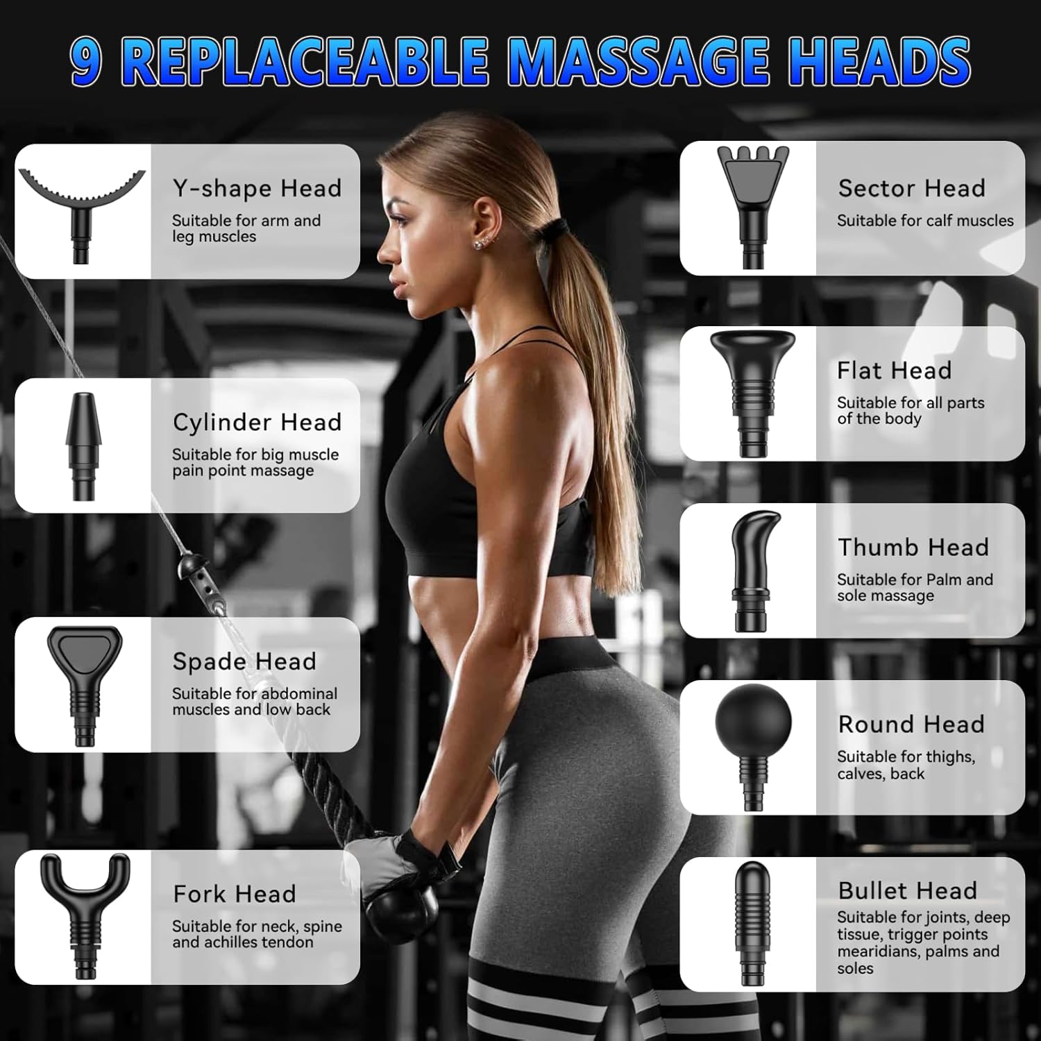 Massage Gun, Muscle Massage Gun for Athletes Handheld Electric Deep Tissue Back Massager, Percussion Massage Device for Pain Relief with 30 Speed Levels 9 Heads,Father's Day Gifts-4