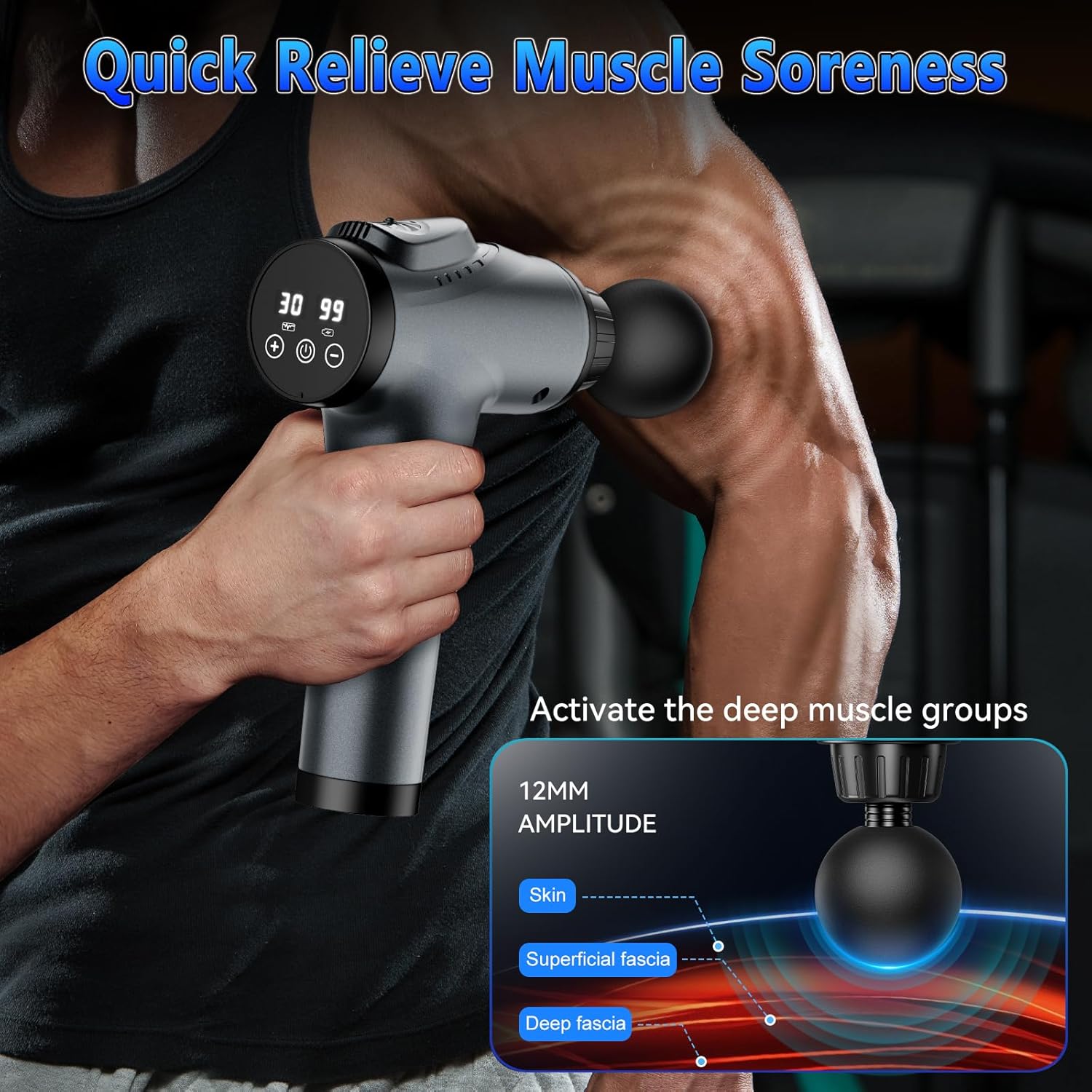 Massage Gun, Muscle Massage Gun for Athletes Handheld Electric Deep Tissue Back Massager, Percussion Massage Device for Pain Relief with 30 Speed Levels 9 Heads,Father's Day Gifts-5