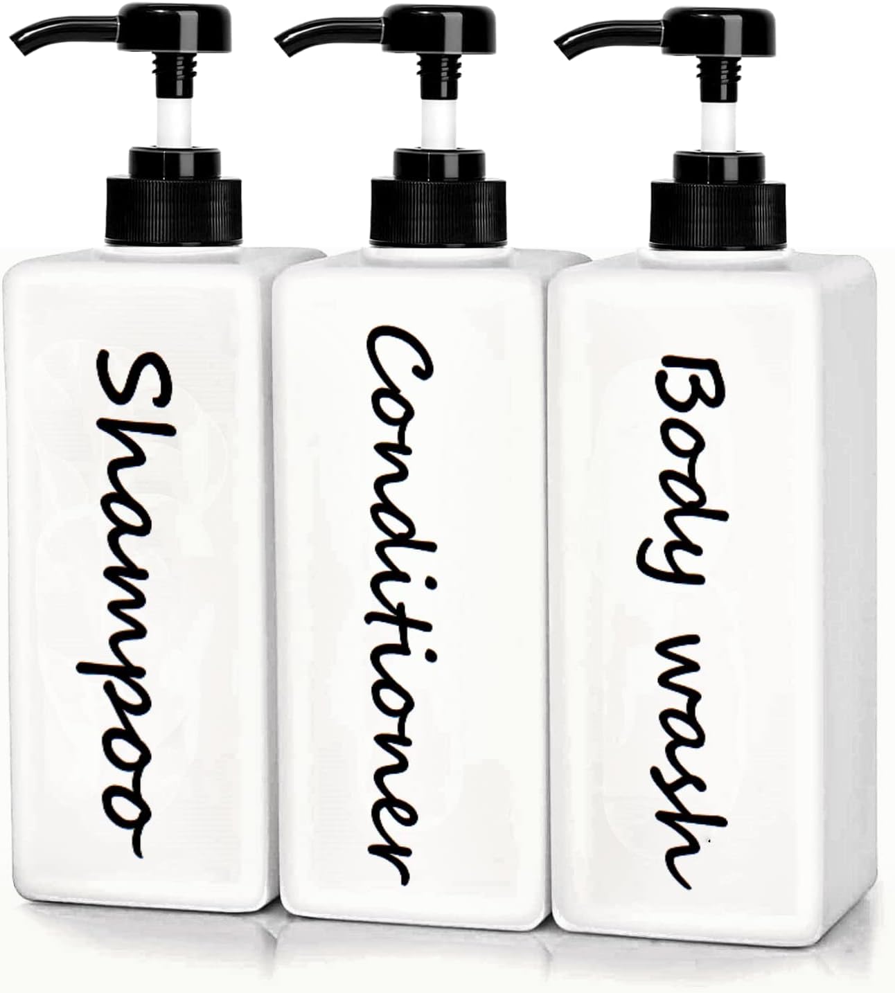 Shampoo and Conditioner Dispenser (Set of 3, 21oz) Modern Refillable Shampoo Pump Bottles for Shower Soap - Empty Body Wash Dispenser Set for Bathroom-7