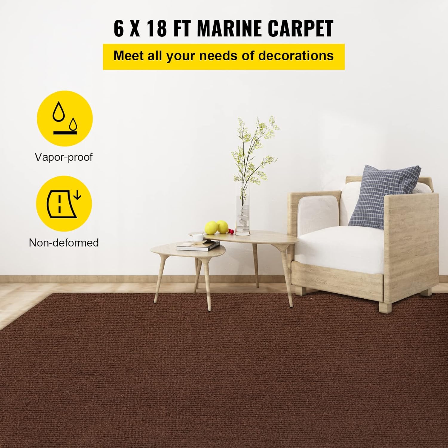 Happybuy Marine Carpet, 6 ft x 23 ft Deep Brown Marine Grade Boat Carpet, Marine Carpeting with Soft Cut Pile and Water-Proof TPR Backing, Carpet Roll for Home, Patio, Porch, Deck-2