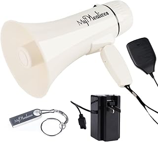 MyMealivos 35 Watt Power Portable Megaphone Speaker PA Bullhorn with Detachable Handheld Microphone, Built-in Siren, USB Flash Drive & 240S Recording (White)