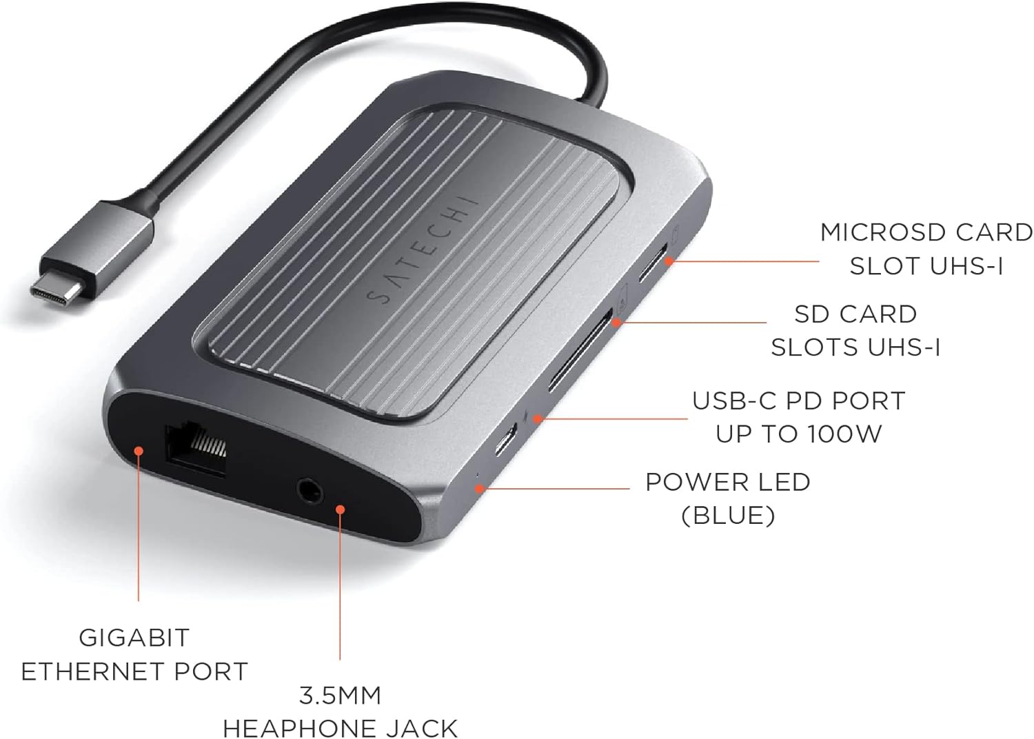 Satechi USB4 Multiport Adapter, USB C Hub with 8K HDMI, 100W USB C PD Charging, 3 USB-A, Ethernet, Micro/SD Card Readers, Audio Jack, for MacBook Pro/Air M1 M2 M3, Windows-2