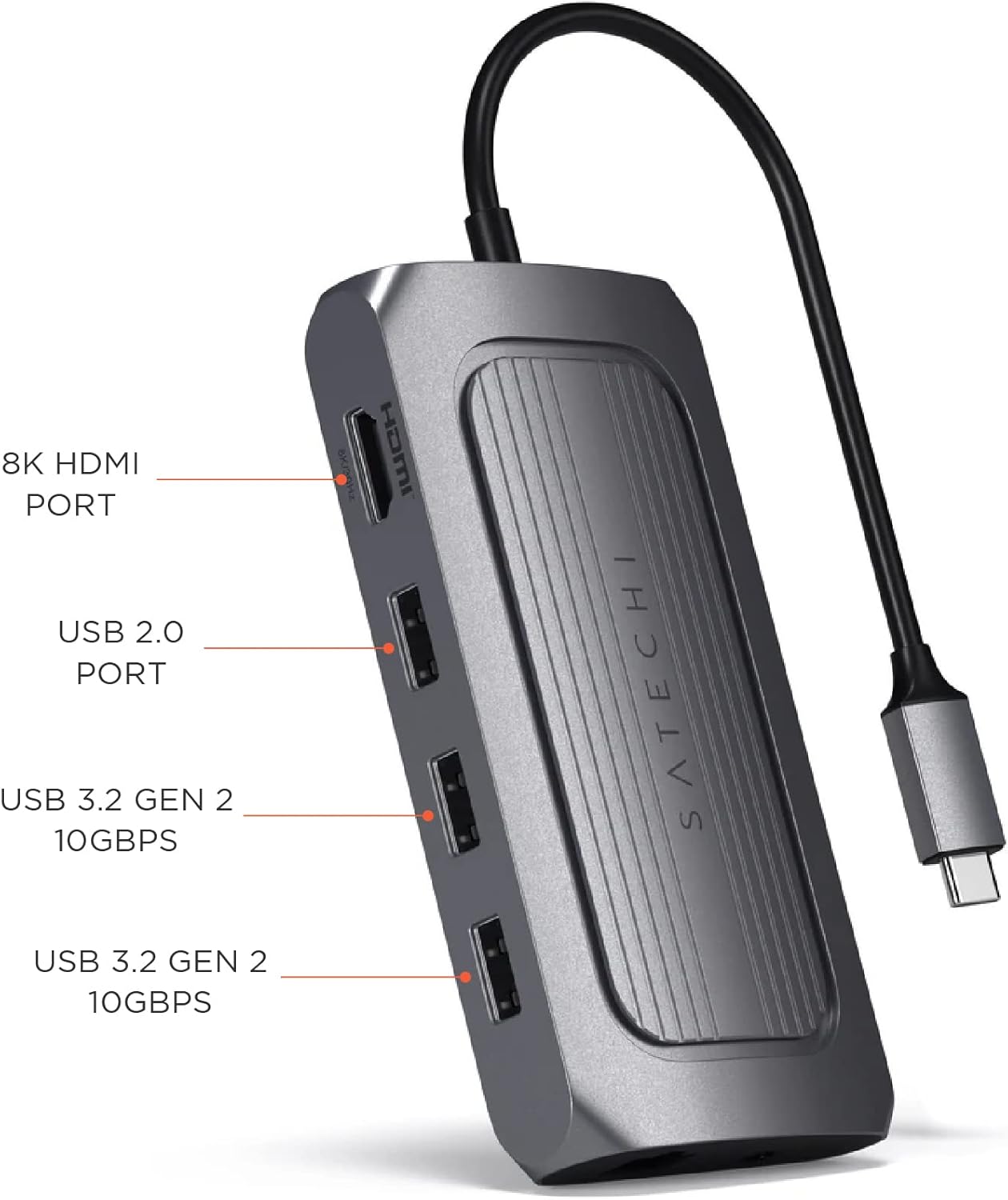 Satechi USB4 Multiport Adapter, USB C Hub with 8K HDMI, 100W USB C PD Charging, 3 USB-A, Ethernet, Micro/SD Card Readers, Audio Jack, for MacBook Pro/Air M1 M2 M3, Windows-3