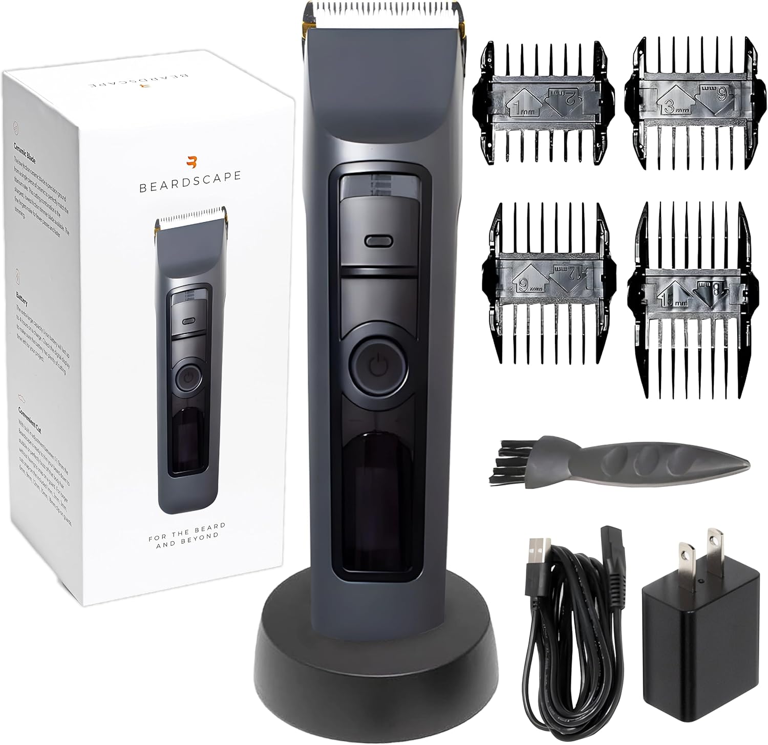 Brio Beardscape V2 Beard Trimmer for Men, Hair Trimmer for Men with Low-Friction Ceramic Blade, Quiet Beard and Mustache Trimmer for Men (Gray)-0