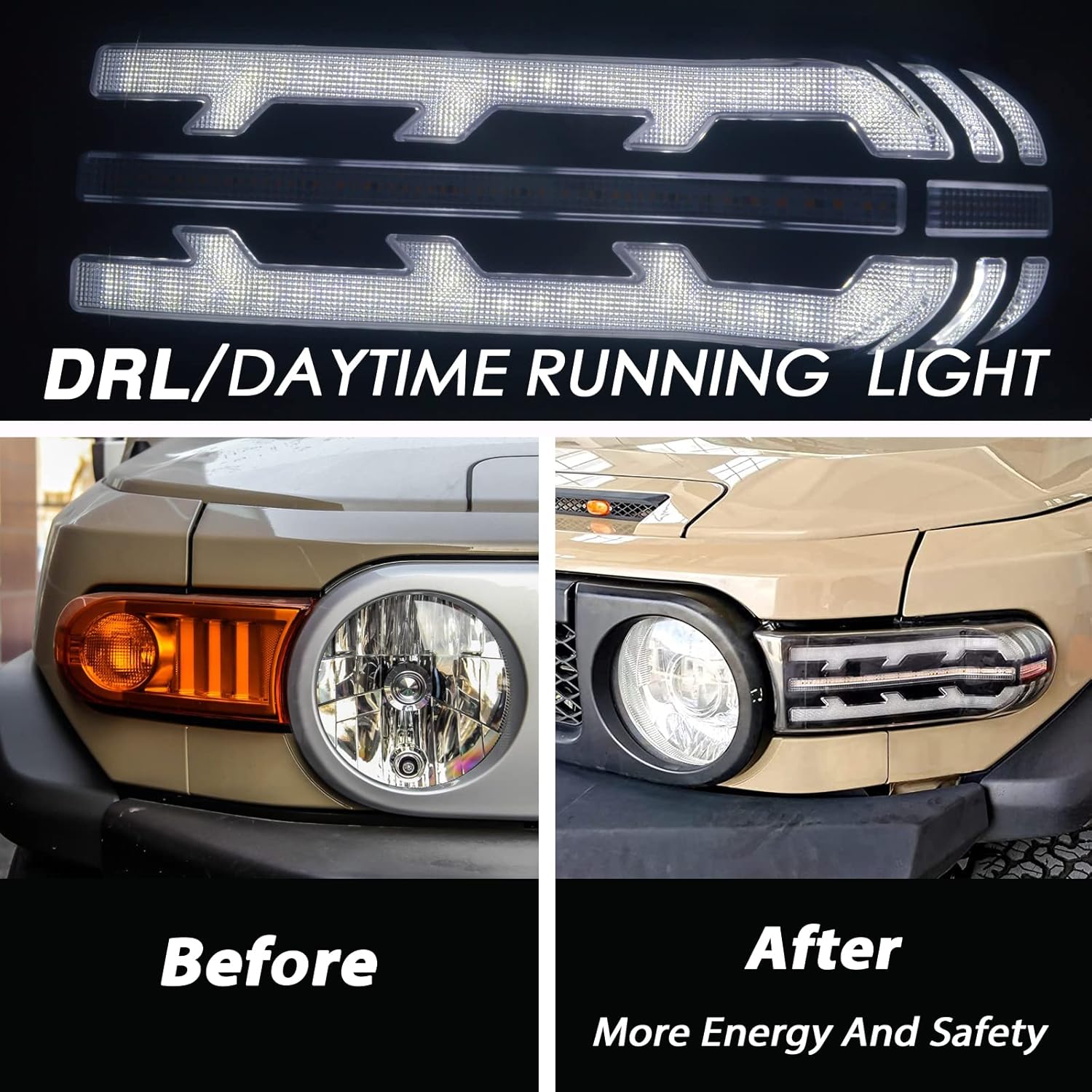 Switchback White/Amber Front LED DRL Headlight as Daytime Running light and Turn Signal Light 2 in 1 Compatible with Toyota FJ Cruiser 2007-2021 Accessories-3