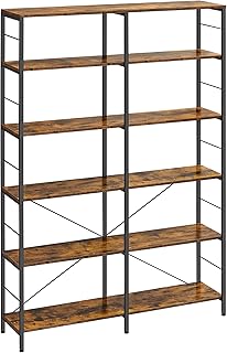 VASAGLE 6-Tier Tall Bookshelf, Bookcase, Large Metal Shelf, 11.8 x 47.2 x 67.9 Inches, for Living Room, Kitchen, Pantry, Study, Home Office, Rustic Brown and Black ULLS114B01