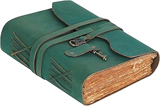 LEATHER VILLAGE Vintage Leather Journal – 200 Handmade Vintage Deckle Edge Paper – Leather bound Journal For Women Men – Vintage Key Closure - Book of Shadows - Turquoise - 6X4 inches (A6)