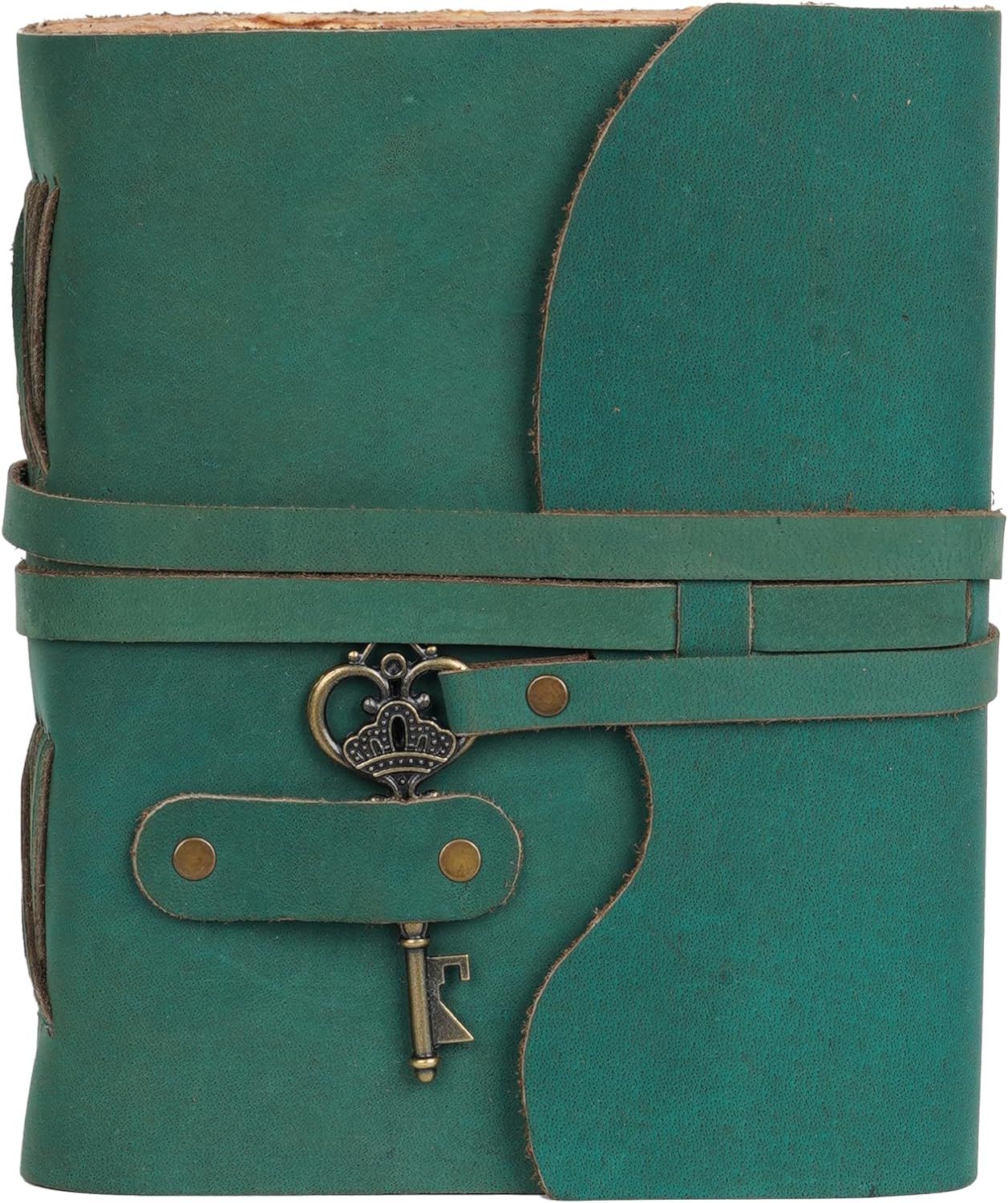 LEATHER VILLAGE Vintage Leather Journal – 200 Handmade Vintage Deckle Edge Paper – Leather bound Journal For Women Men – Vintage Key Closure - Book of Shadows - Turquoise - 6X4 inches (A6)-1