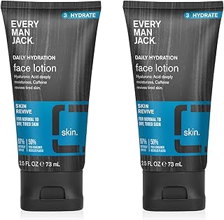 Every Man Jack Daily Face Lotion for Men - Deeply Moisturize and Revive Dry, Tired Skin with Hyaluronic Acid, Aloe Vera and Niacinamide - 2.5 oz Men’s Face Lotion (2 Pack)