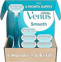 Gillette Venus Smooth Razors for Women, Includes 1 Handle, 6 Razor Blade Refills