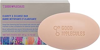 Good Molecules Clarify and Cleanse Bar - Soap-Free Bar with Salicylic Acid BHA, Tea Tree, Kaolin Clay to Hydrate - Skincare for Face and Body