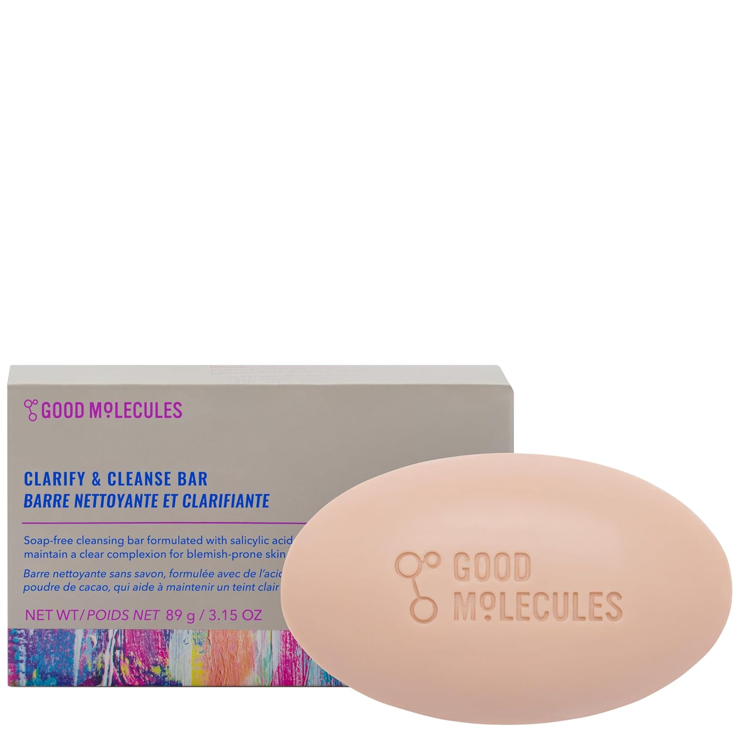 Good Molecules Clarify and Cleanse Bar - Soap-Free Bar with Salicylic Acid BHA, Tea Tree, Kaolin Clay to Hydrate - Skincare for Face and Body-0