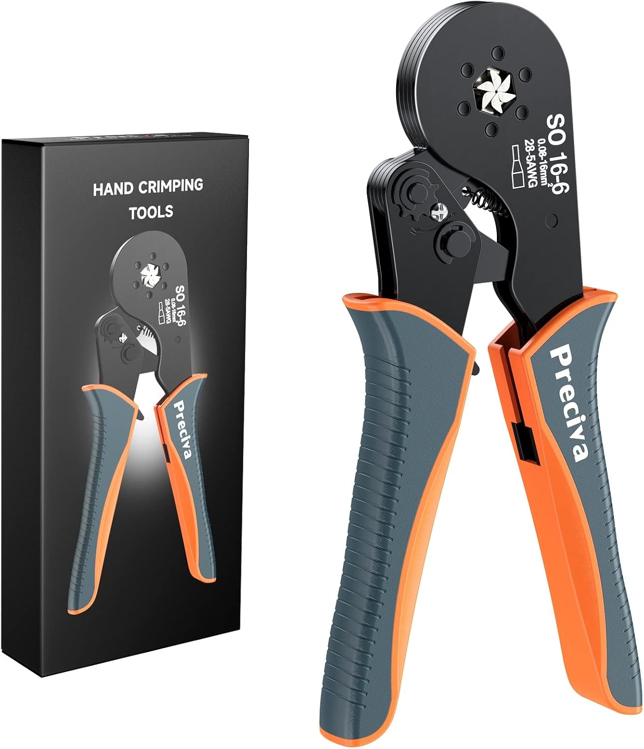 Hexagonal Ferrule Crimper, Preciva 16-6 Hexagonal Jaw Wire Crimping Pliers AWG 28-5 (0.08-16mm²) Self-Adjustable Ratchat Wire Crimping Tools for Wire Terminals Cables End-sleeves-7