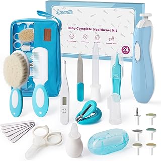 Lupantte Baby Healthcare and Grooming Kit, 24 in 1 Baby Electric Nail Trimmer Set, Nursery Care Kit, Toddler Nail Clippers, Medicine Dispenser, Infant Comb, Brush, Baby Care Products