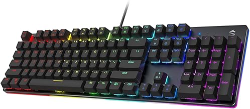 Black Shark RGB Mechanical Gaming Keyboard LED Backlit Wired Keyboard with Blue Switches, Fully Programmable, Anti-Ghosting 104 Keys for Desktop PC, Sixgill K2