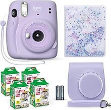 Fujifilm Instax Mini 11 Instant Camera Lilac Purple + Fuji Film Value Pack (40 Sheets) + Shutter Accessories Bundle, Incl. Compatible Carrying Case, Quicksand Beads Photo Album 64 Pockets