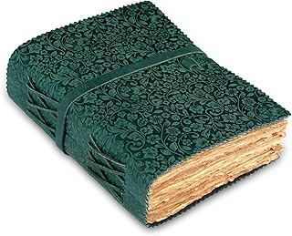 LEATHER VILLAGE Leather Bound Floral Embossed Journal for Women Men - 200 Pages, 8”X6”(A5), Turquoise - Book of Shadows, Vintage Watercolor Paper, Notebook for Writing, Drawing, Sketchbook