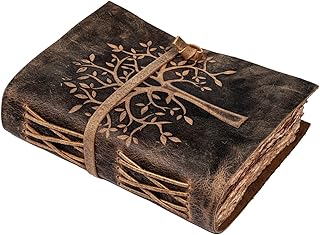 LEATHER VILLAGE Tree of Life Journal - 6 X 4 (A6) inches - Rustic Brown - 200 Antique Deckle Edge Handmade Paper – Book of Shadows - Vintage Leather Bound Journal for Women & Men