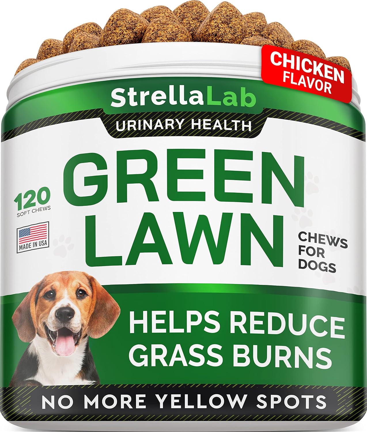 STRELLALAB Grass Burn Spot Chews for Dogs - Dog Urine Neutralizer for Lawn - Dog Pee Lawn Spot Saver - Natural Treatment Caused by Dog Urine - Grass Treatment Rocks -DL-Methionine+Enzymes - 120 Chew-0