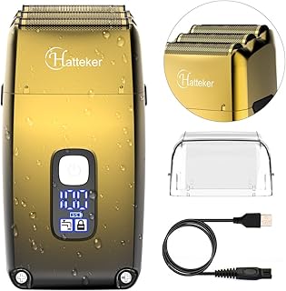 Hatteker Foil Head Shaver Triple Blades Shaver Electric Shaver Razor for Men Close Bald Head Barber Shaver Trimmer Waterproof Wet & Dry, Cordless, Gold