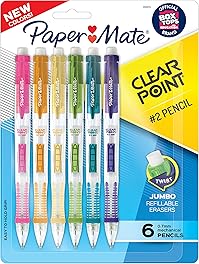 Paper Mate Clearpoint Mechanical Pencils 0.7mm, HB #2 Pencils Lead, Office Supplies, School Supplies, Teacher Supplies, Drawing Supplies, Drafting Pencils, Assorted Barrel Colors, 6 Count