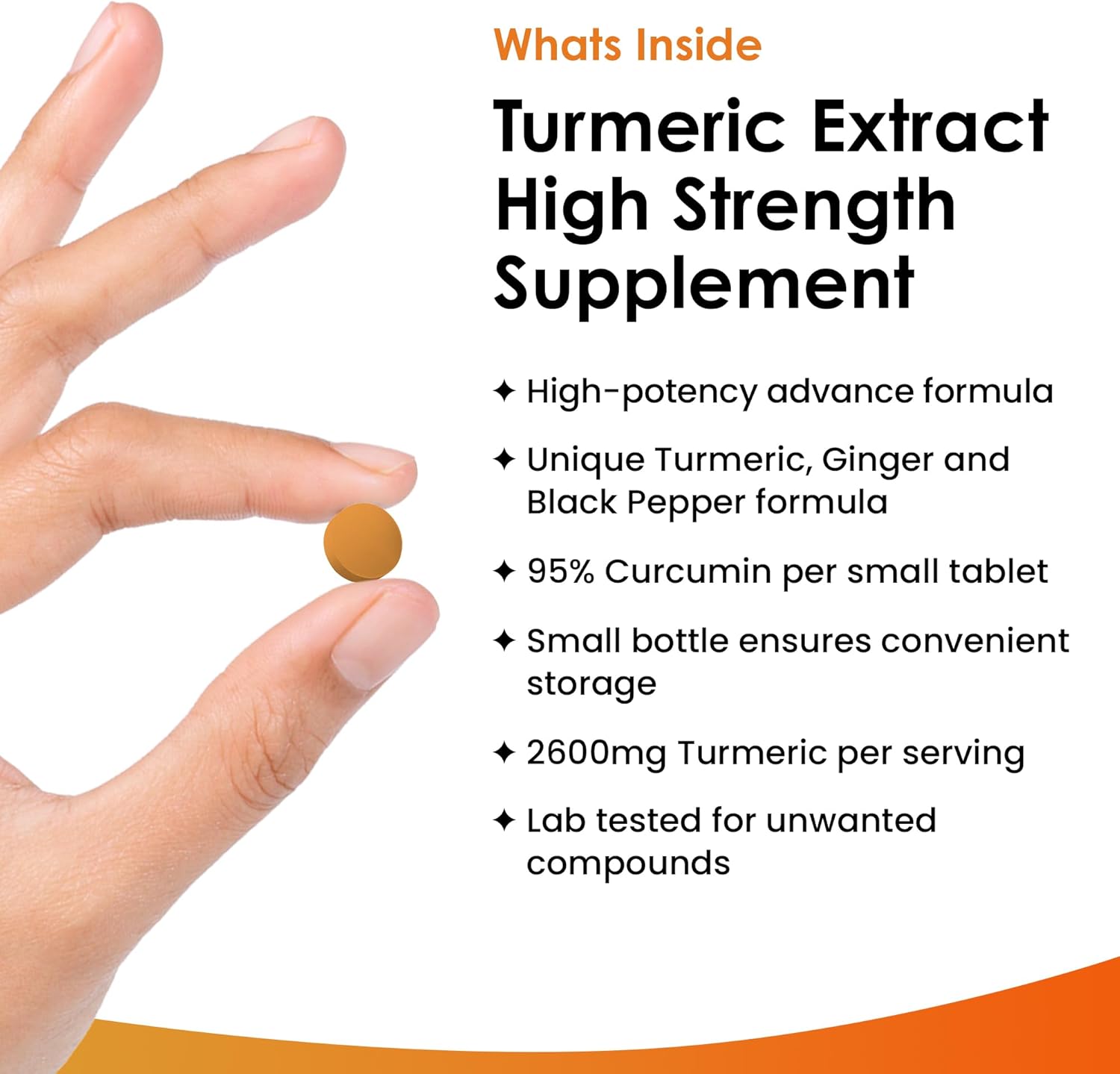 Turmeric Tablets 2600mg with Black Pepper & Ginger - 95% Curcumin Extract 180 and (3 Month) High Strength Active Supplements Not Capsules,by New Leaf-1