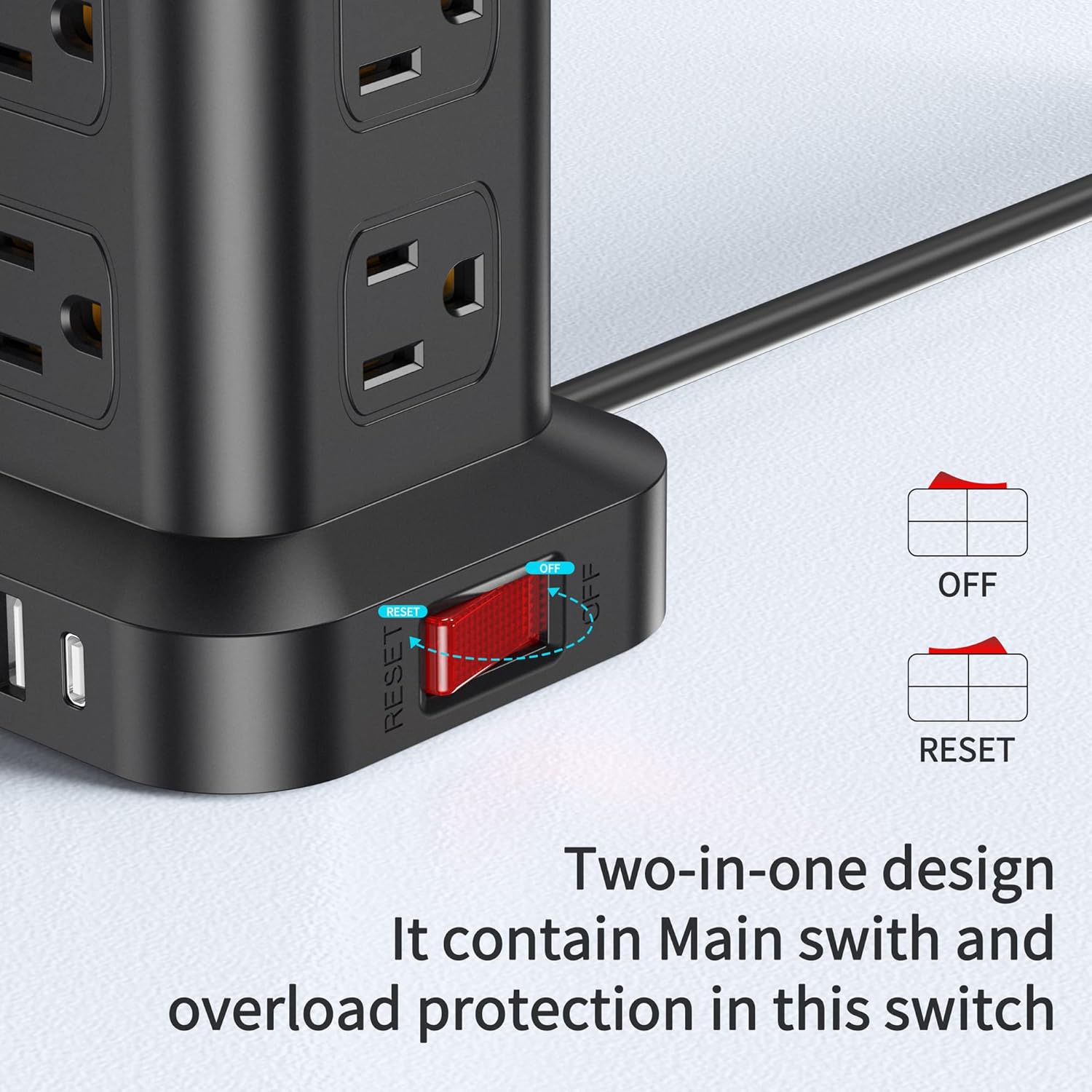 Extension Cord with Multiple Outlets, Surge Protector Power Strip Tower, 12 AC 4 USB，Surge Protector Tower 6.5FT Overload Protection for Home Office-5