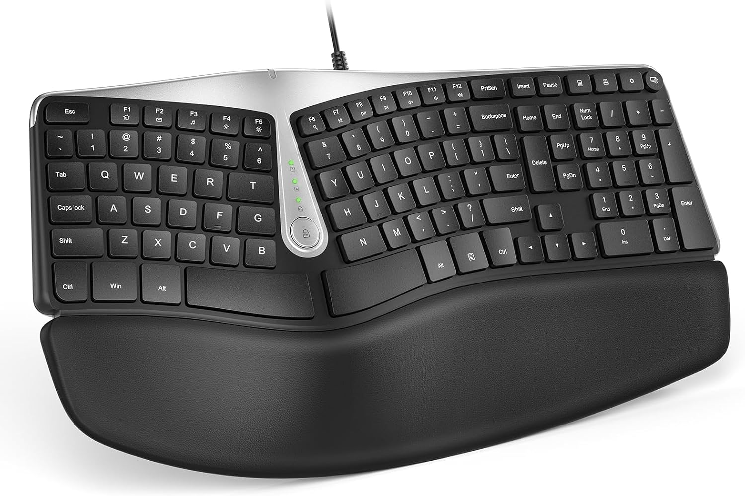 Nulea RT02 Ergonomic Keyboard, Wired Split Keyboard with Pillowed Wrist and Palm Support, Featuring Dual USB Ports, Natural Typing Keyboard for Carpal Tunnel, Compatible with Windows Mac-0