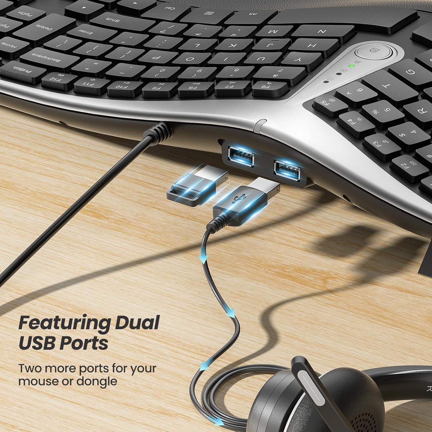 Nulea RT02 Ergonomic Keyboard, Wired Split Keyboard with Pillowed Wrist and Palm Support, Featuring Dual USB Ports, Natural Typing Keyboard for Carpal Tunnel, Compatible with Windows Mac-6