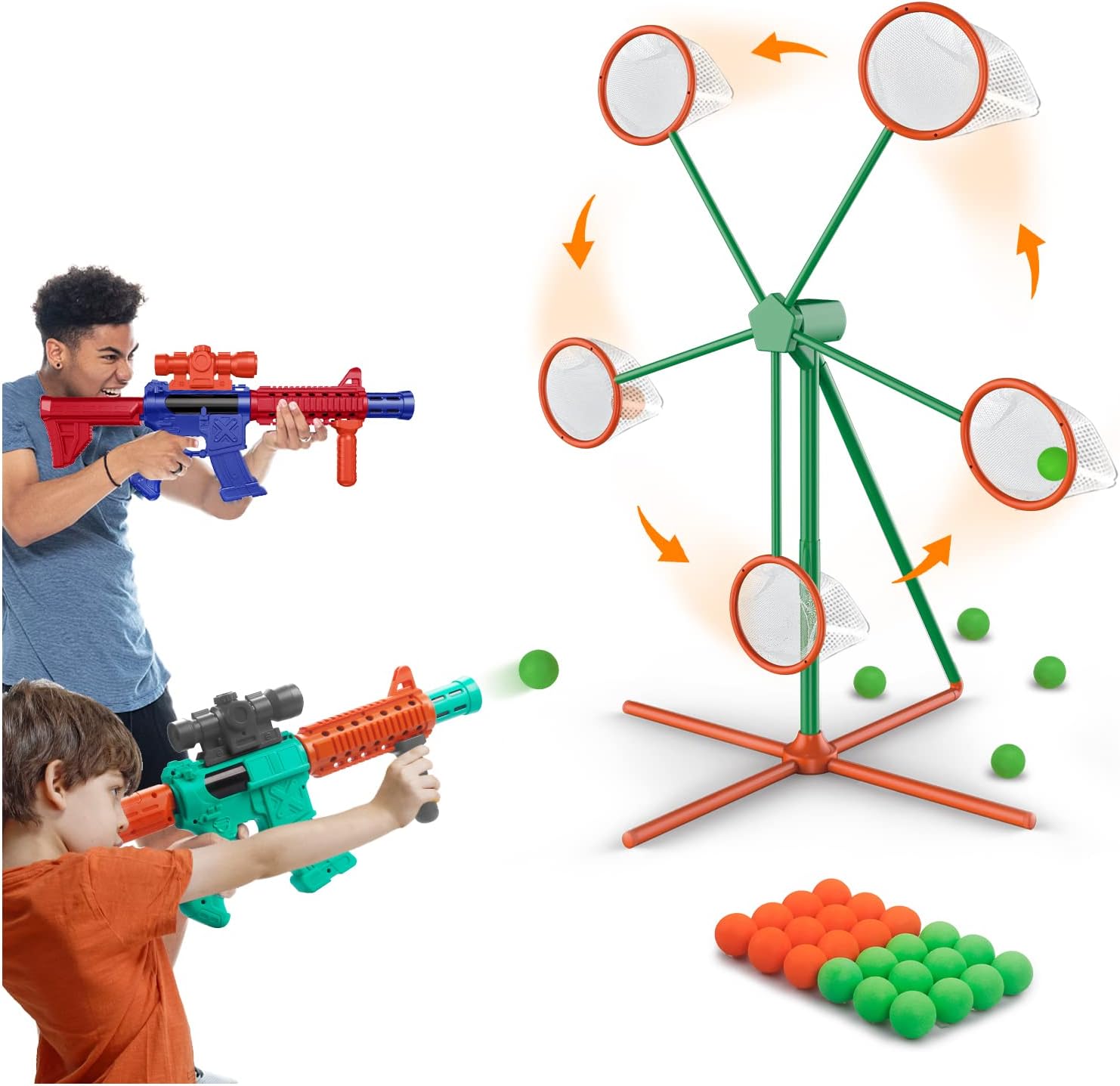 Shooting Games Toys for Age 5 6 7 8 9 10+ Year Old Boys, Kids Toy Sports & Outdoor Game with Moving Shooting Target & 2 Popper Air Toy Guns & 24 Foam Balls, Gifts for Boys and Girls-0